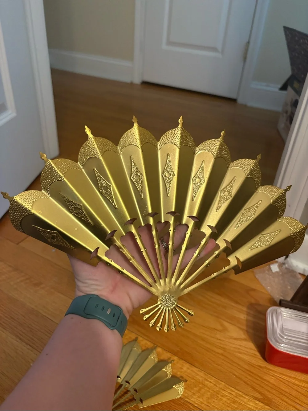 Gold Decorative Fan Wall Accent - Elegant Metal Home Wall Decor